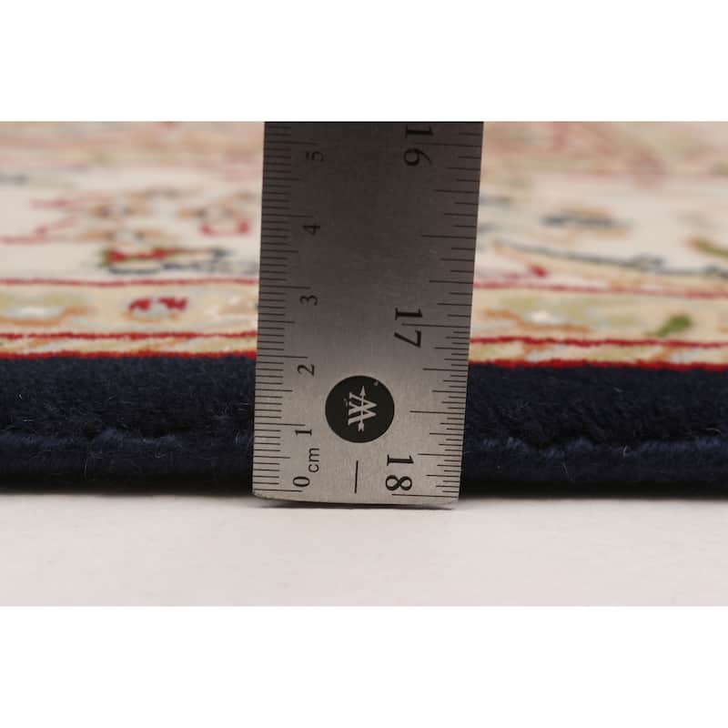 ECARPETGALLERY Hand-knotted Nain Dark Navy Silk, Wool Rug - 6'0 x 8'11