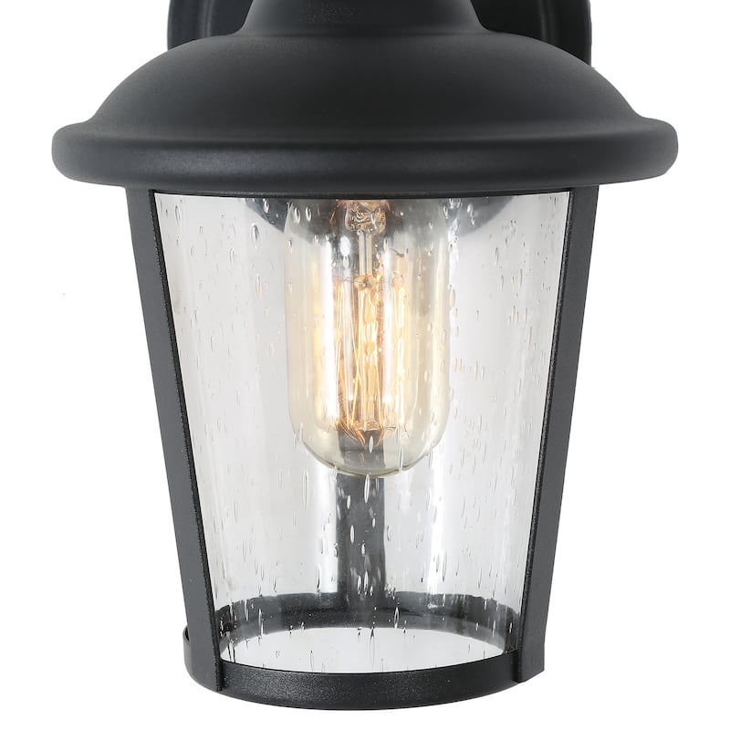 2-Pack Modern Farmhouse Black Outdoor Wall Lanterns Dimmable Iron/ Seeded Glass Patio Sconce