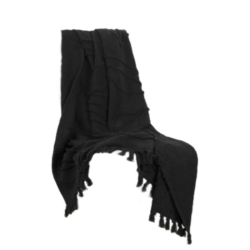 HomeRoots Black Woven 100% Woven Textured Cotton Throw Blanket