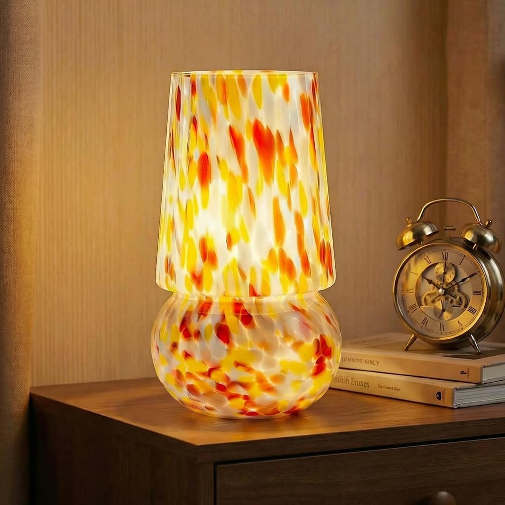 9.8 inch Art Glass Table Lamp with Dimmable Rotary Switch, E12 Base, UL Listed - Ideal for Bedroom, Living Room