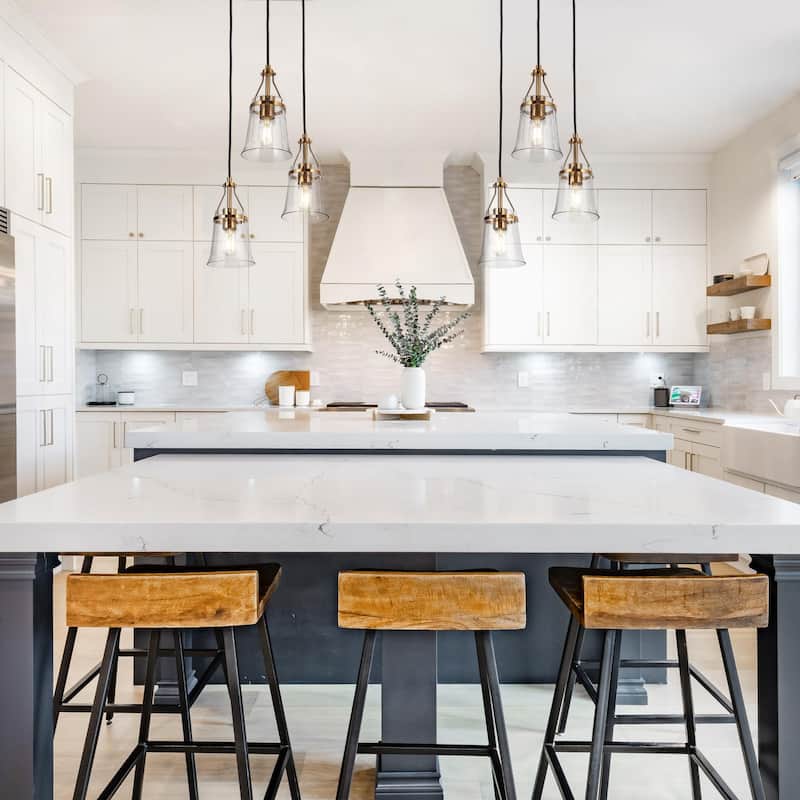 Haye Modern 3-Light Glass Chandelier Black Gold Cluster Pendant Lights for Kitchen Island - 15.5" D x 10" H