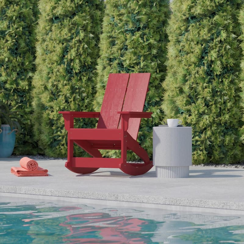Modern 2-Slat Adirondack Poly Resin Rocking Chair for Indoor/Outdoor Use