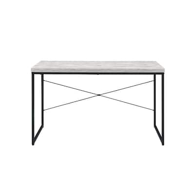 Antiqued White Wood Writing Desk with Black Metal Frame and Reversible Setup