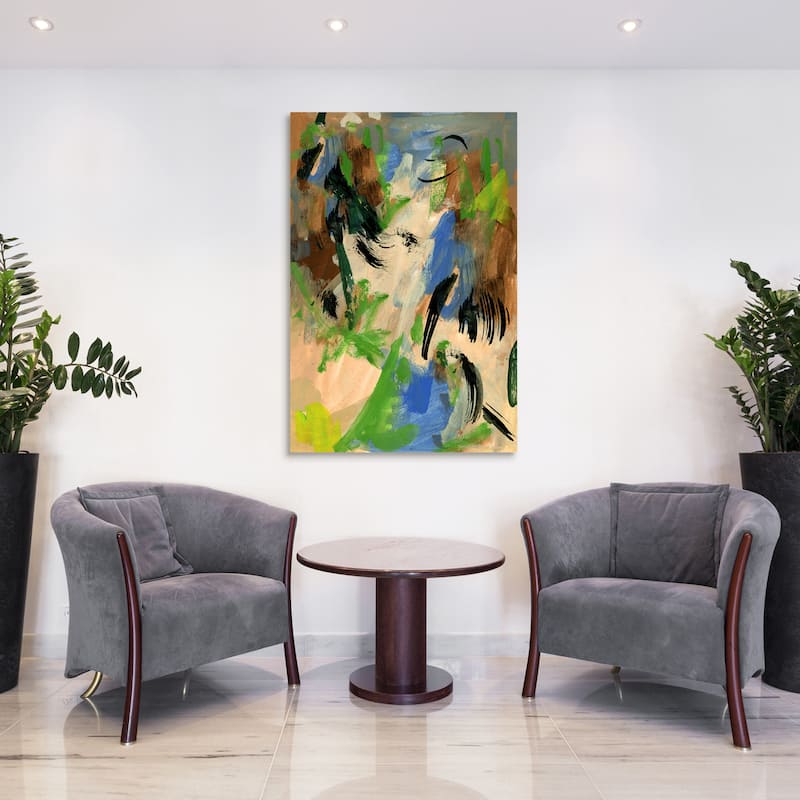 Empire Art"Linen & Blues I" Frameless Tempered Art Glass Wall Art