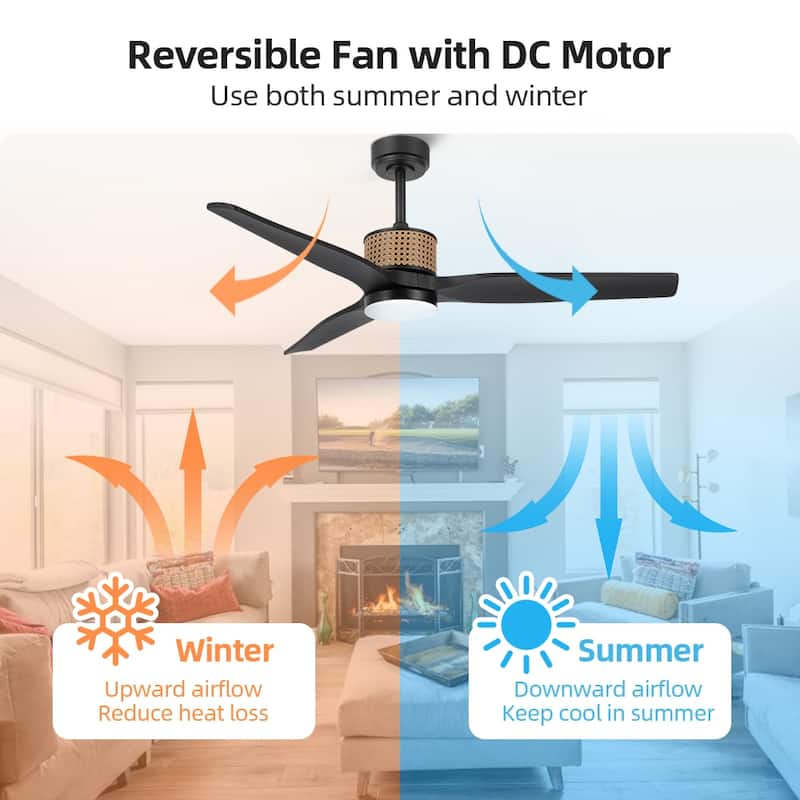 MLiAN 52 In. 3 Solid Wood Indoor Ceiling Fan with Light Kit - 52"