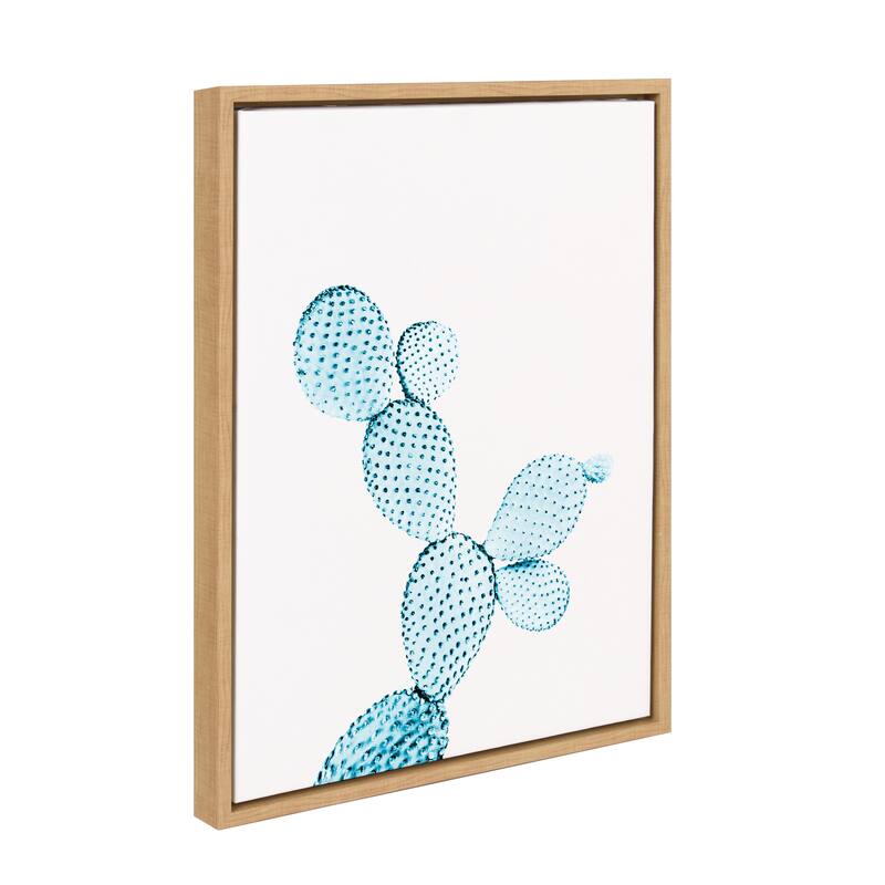 Kate and Laurel Sylvie Blue Cactus Framed Canvas by Simon Te Tai - Natural