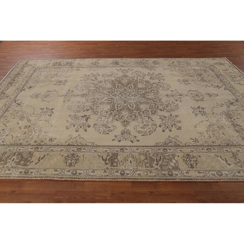 Distressed Tabriz Persian Vintage Area Rug Handmade Wool Carpet - 7'10"x 11'2"