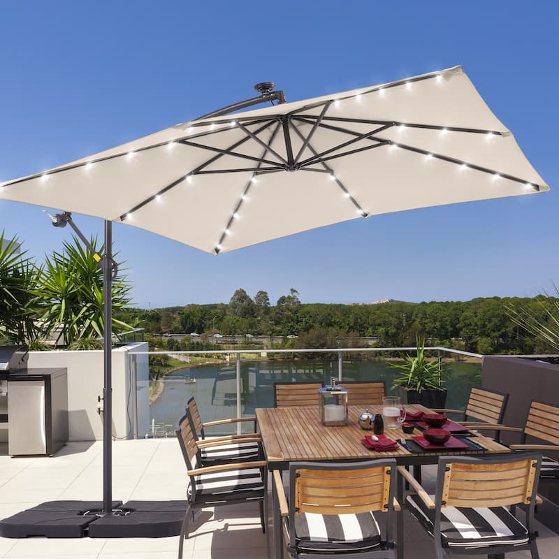 LIVOOSUN Outdoor Patio Umbrella, Square Canopy Offset LED Umbrella - Sand