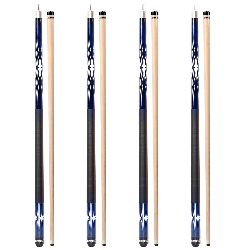 GSE™ Set of 4 Canadian Maple Hardwood Billiard Pool Cue Sticks. 58" 2-Piece Pool Cue Set for House or Commercial Use - Blue
