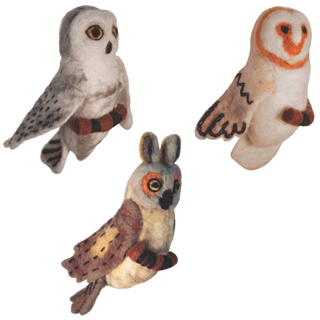 Owl Lover Handmade Felt Ornament Collection - Set of 3
