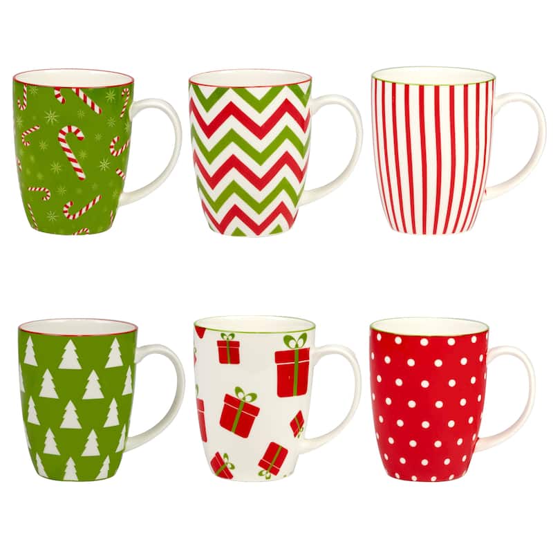 Certified International Holiday Fun 14 oz. Mugs, Set of 6 Assorted Designs