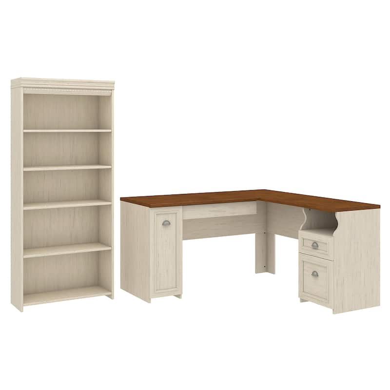 L-shaped Desk and 5-Shelf Bookcase