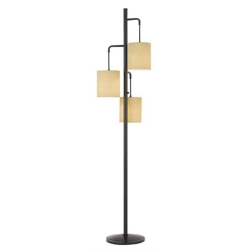72" Bronze Three Light Traditional Shaped Floor Lamp With Beige Drum Shade - 15" x 15" x 72"