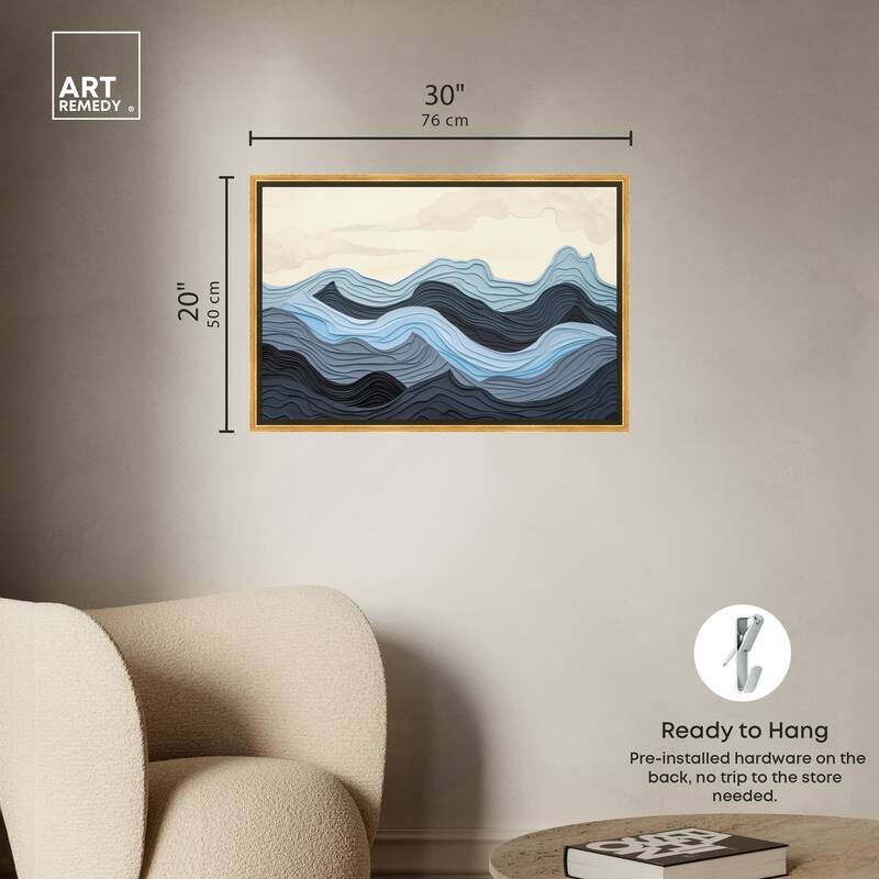 Art Remedy Waverly Framed Blue Abstract 1 Piece Canvas Wall Art