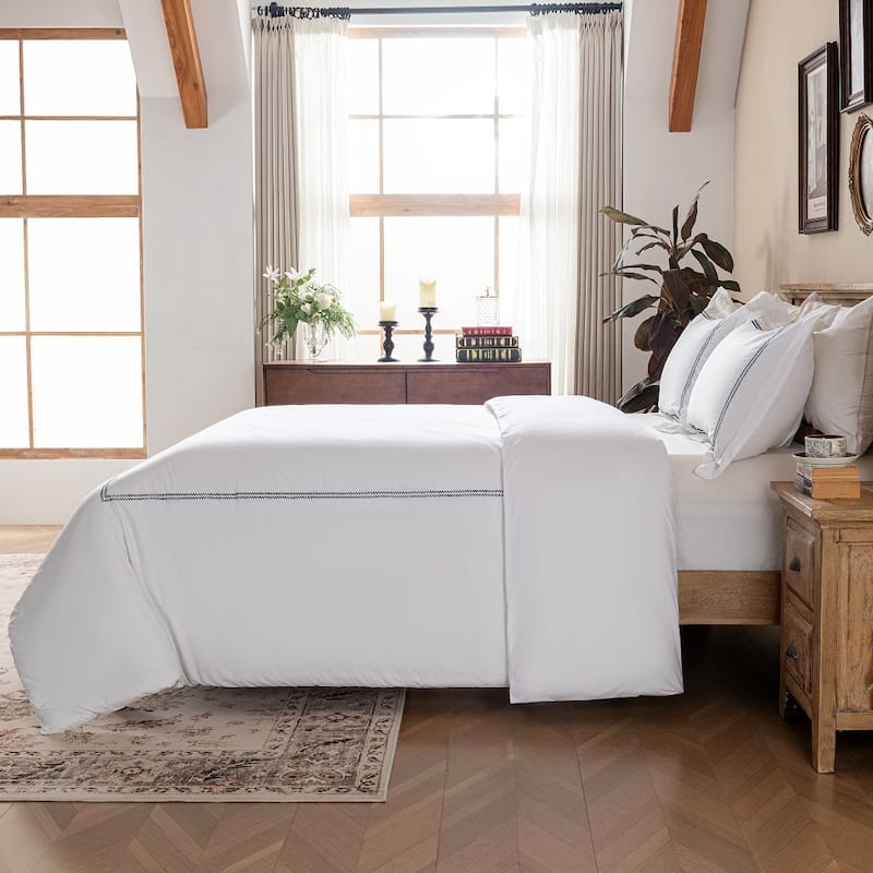 Hotel Collection Embroidered Cotton Percale 200 Thread Count Duvet Cover 3 Pieces Set