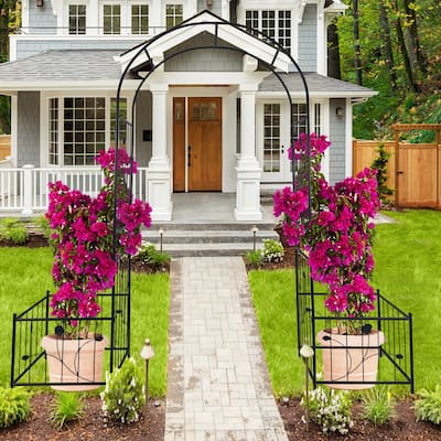 Metal Garden Arch with two plant stands, Climbing Plants Support Arch