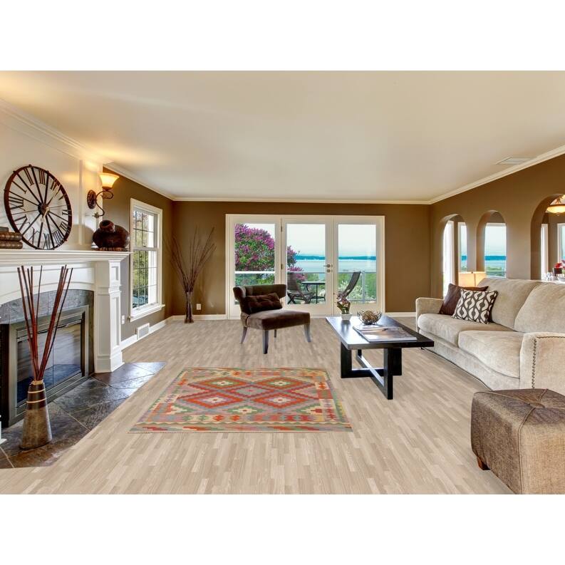 Hand Woven Oriental 100% Wool Carpet Southwestern Geometric Multi-Colored Kilim Area Rug - 6' 6'' X 4' 8''