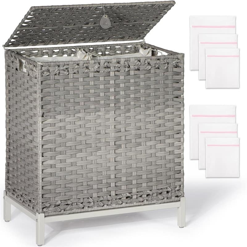 Laundry Hamper with 2 Removable Liner Bags - 22"L x 13"W x 28"H - Gray