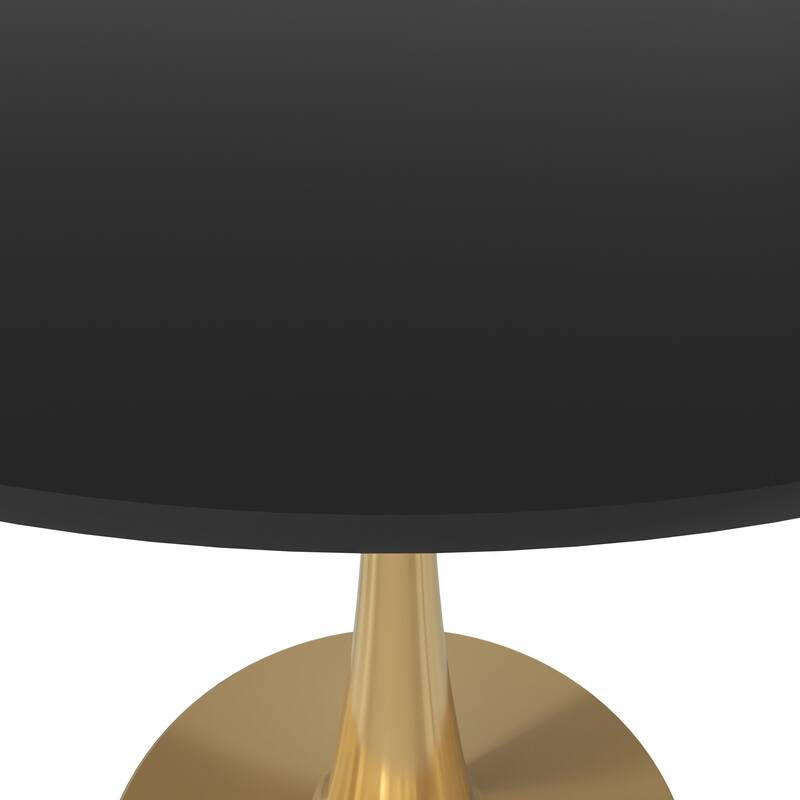 LeisureMod Bristol 31" Round Dining Table for 4 with MDF Wood Tabletop in Gold Steel Base for Kitchen & Dining Room