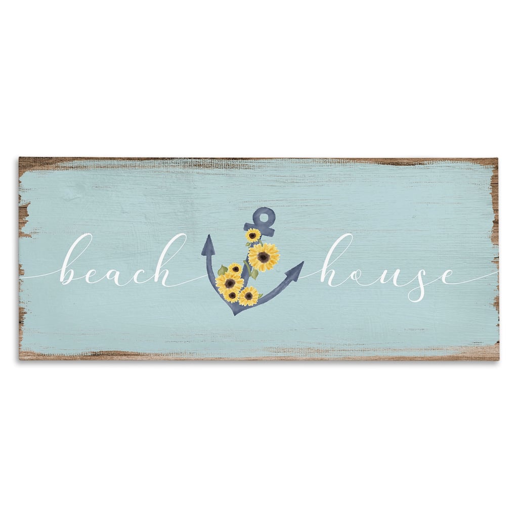 Stupell Beach House Sign with Floral Wrapped Anchor Canvas Wall Art - Multi-Color