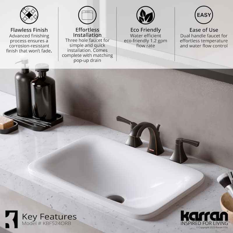 Karran Randburg KBF524 2-Handle Three Hole Widespread Bathroom Faucet with Matching Pop-up Drain