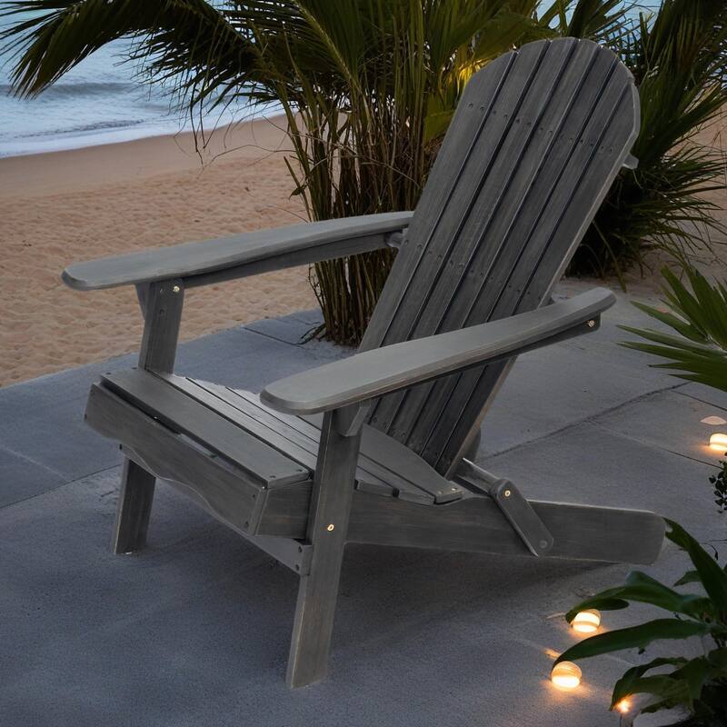 Rustic Outdoor Acacia Wood Foldable Adirondack Chairs - Dark Gray