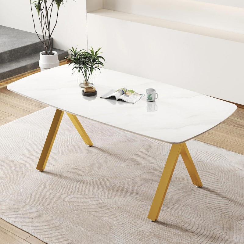 Rectangular dining table featuring a tempered glass tabletop with a marble-patterned design for restaurant dining settings