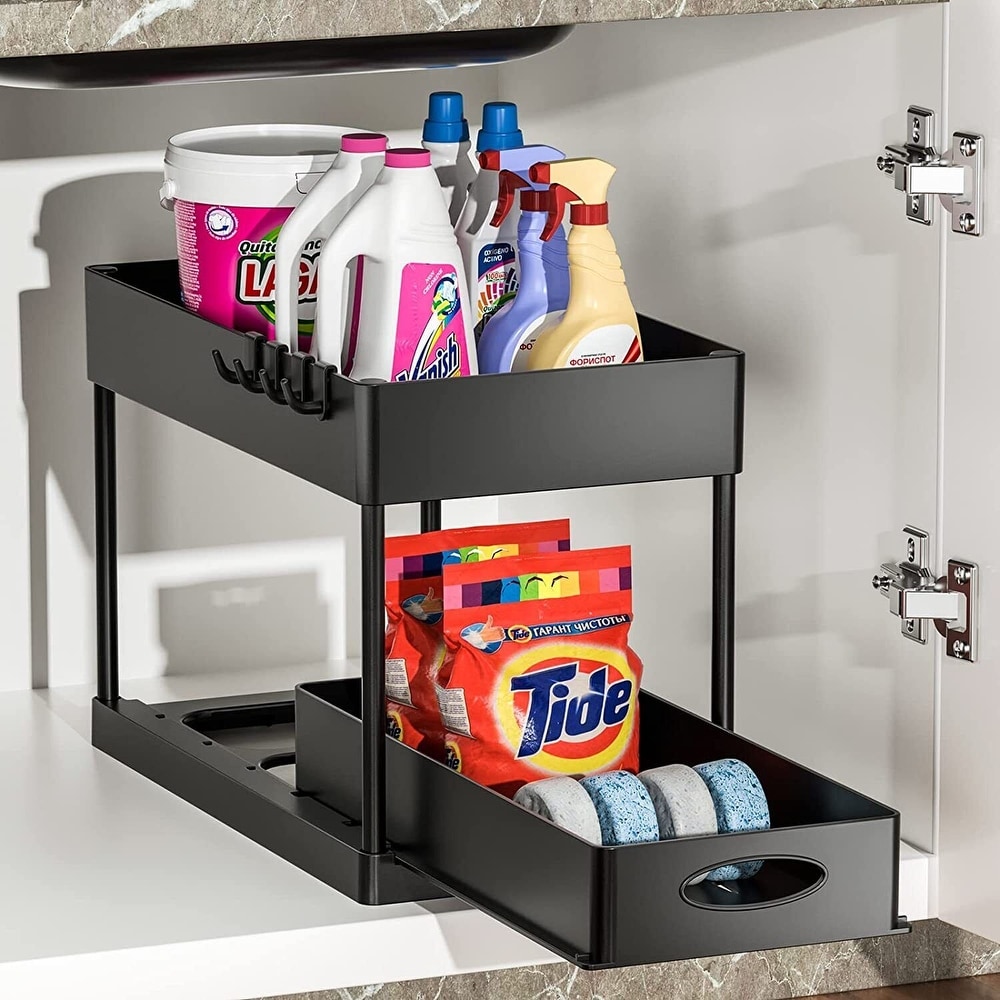 MPM 2 Pack Under Sink Shelf, Kitchen Organizers, 2 Tier Bathroom