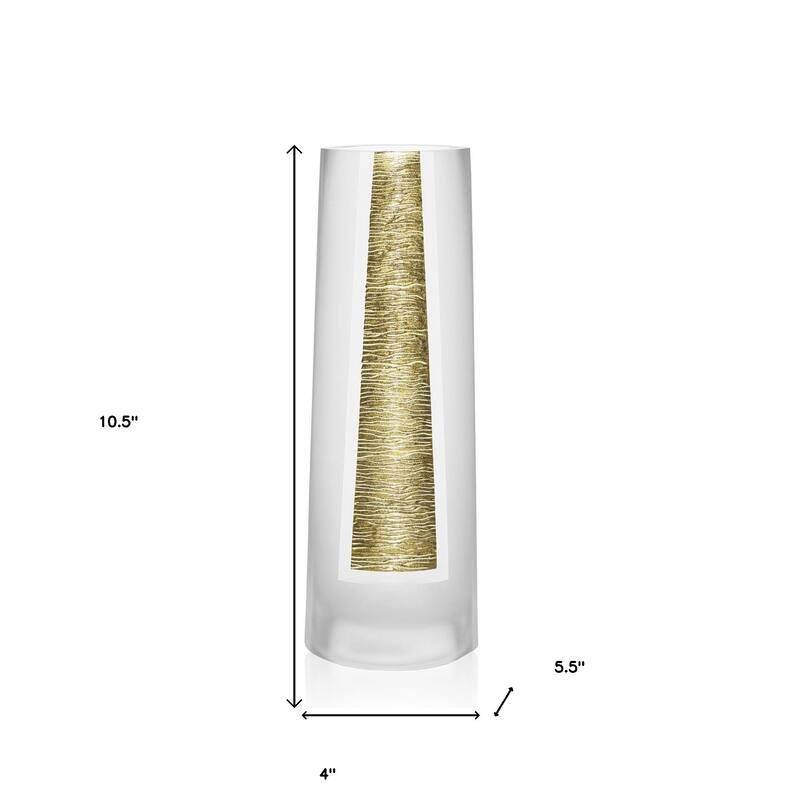 HomeRoots 11" Clear And Gold Cylinder Lead Free Crystal Table Vase - 4