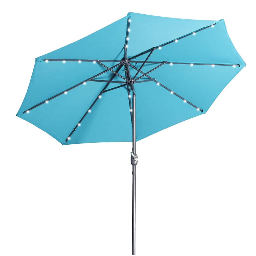 9Ft Patio Market Umbrella with 32 LED Round Solar