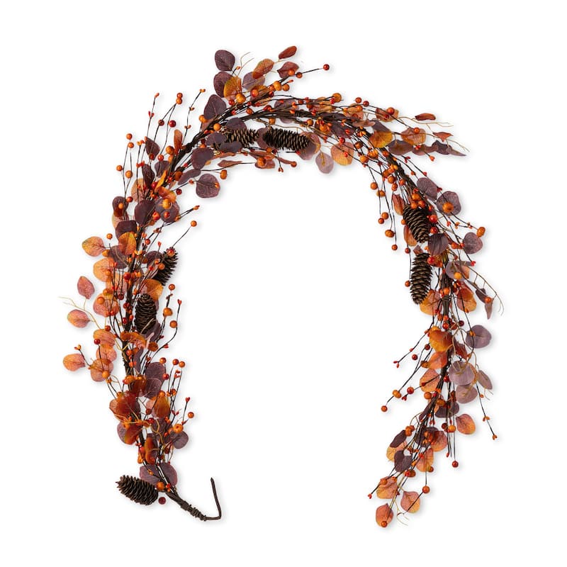 Glitzhome 72"L Fall Harvest Dahlia Pumpkin Berry Eucalyptus Floral Artificial Garland