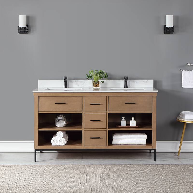 Altair Kesia Bathroom Vanity with White Composite Stone Top without Mirror