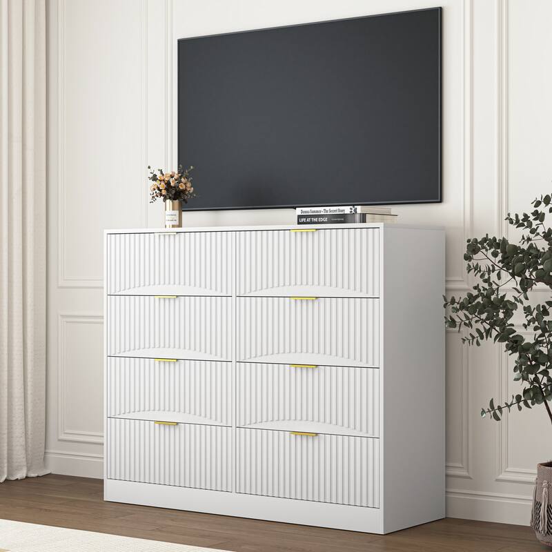 Modern 8 Drawers Dresser Chests for Bedroom, 47.2" Wide Wood Chest of Drawers with Gold Metal Handle, Drawer Organizer