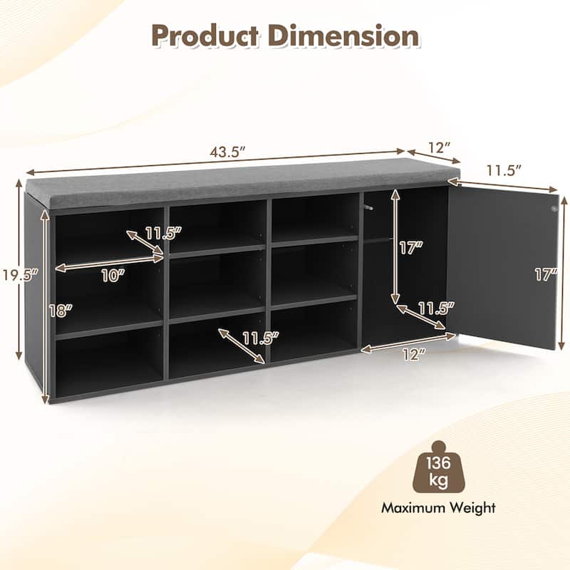 3 Tier Shoe Storage Bench Shoe Organizer with Cushions 9 Compartments