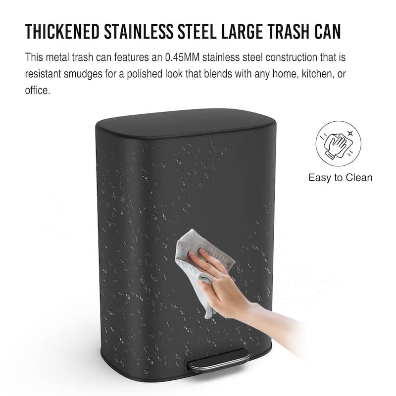 13 Gallon 50L Kitchen Foot Pedal Operated Soft Close Trash Can - Stainless Steel Ellipse Bustbin - Wood