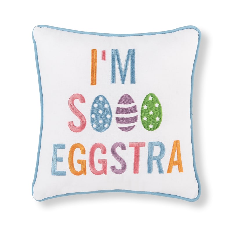 10" x 10" Eggstra Embroidered Small/Petite Spring Easter Themed Accent Pillow
