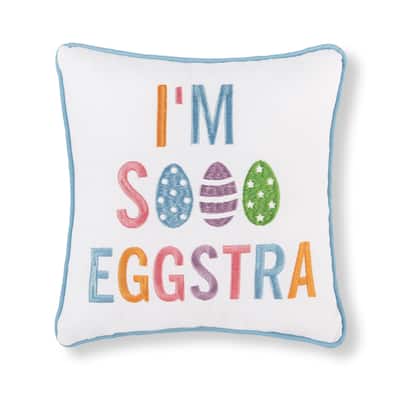 10" x 10" Eggstra Embroidered Small/Petite Spring Easter Themed Accent Pillow