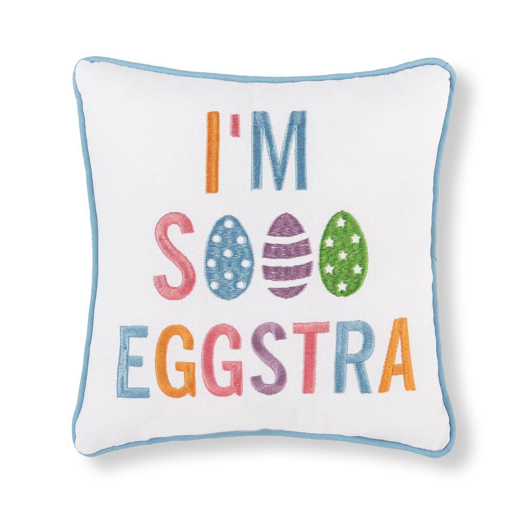 10" x 10" Eggstra Embroidered Small/Petite Spring Easter Themed Accent Pillow