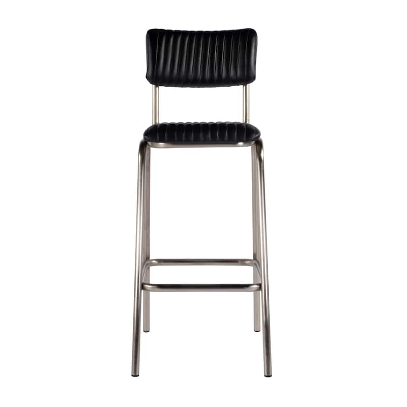 Waylon 31 in. Seat Height Leather and Iron Bar Height Stool with Back and Footrest