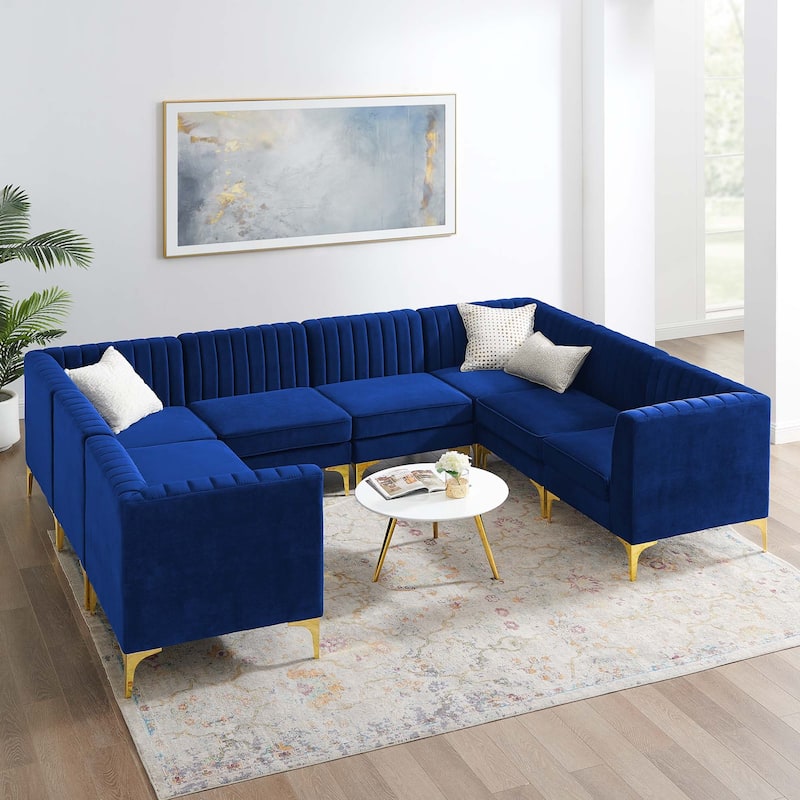 Triumph Channel Tufted Performance Velvet 8-Piece Sectional Sofa - Navy