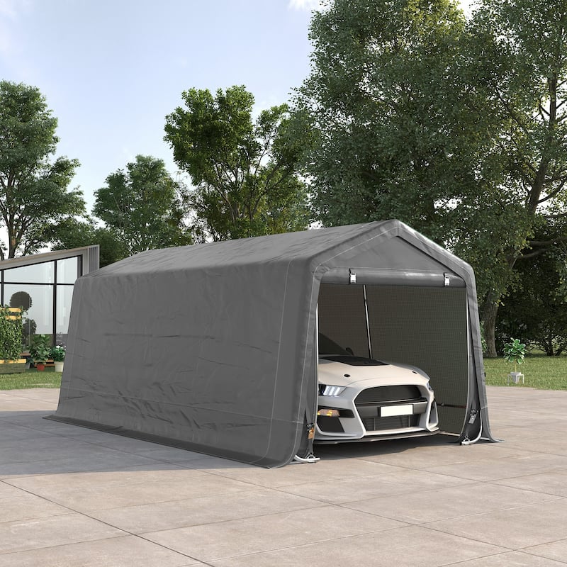 Outsunny 20' x 10' Carport Portable Garage, Heavy Duty Storage Tent, Patio Storage Shelter w/ Anti-UV PE Cover - Grey