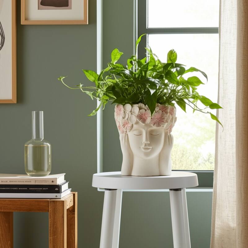 Unique Bust Style Resin Planter or Flower Pot with Crown Detail