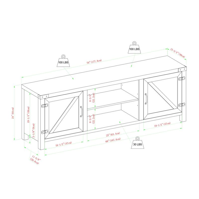 Stylish 70" Rustic Farmhouse TV Stand with Double Barn Doors and Cable Management