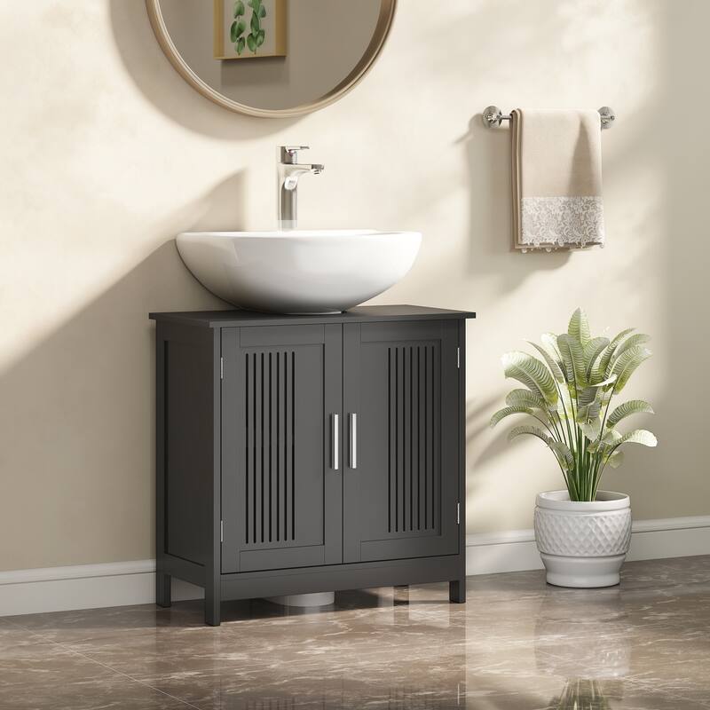 kleankin Under Sink Cabinet for Efficient Small Bathroom Storage, Modern and Elegant Bathroom Cabinet Storage for Small Spaces - Black