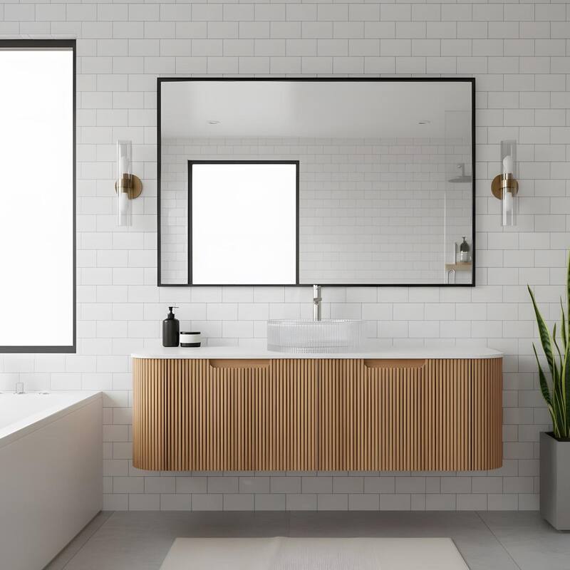 Floating Bathroom Vanity with Transparent Round Glass Basin