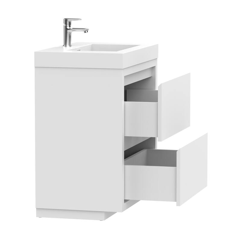 Vanity Art 30-Inch Single Sink Floor-Standing Wall Mounted Bathroom Vanity Set White Stone Top Glossy Finish
