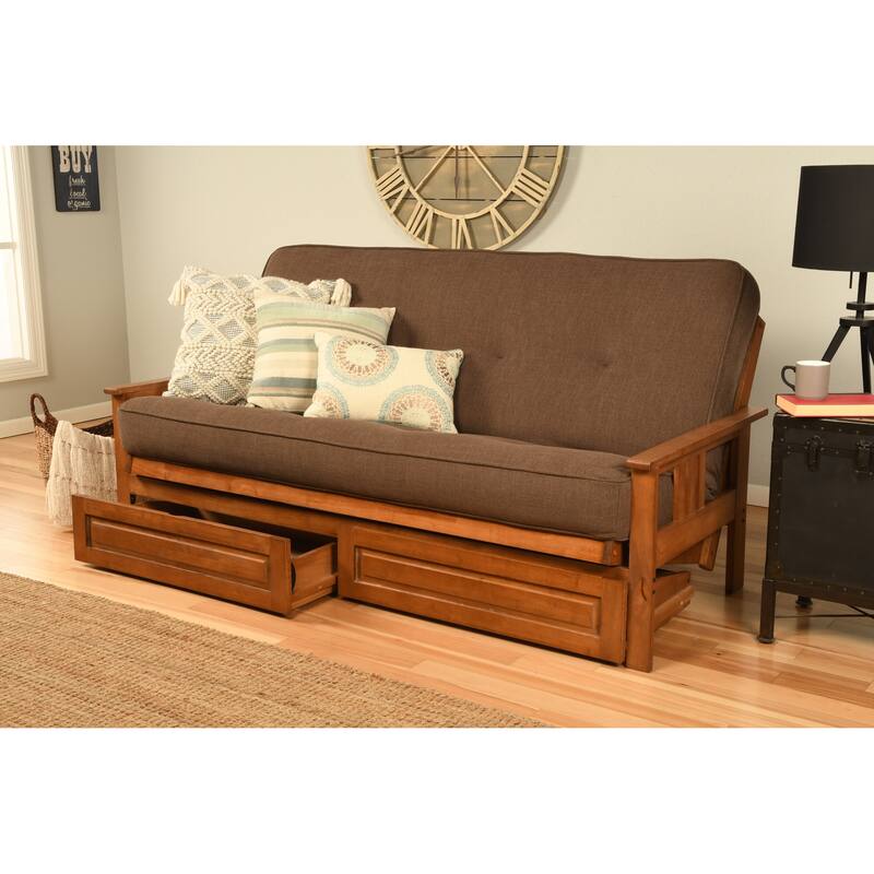 Porch & Den Dent Futon Set with Linen Mattress and Storage Drawers - Linen Cocoa