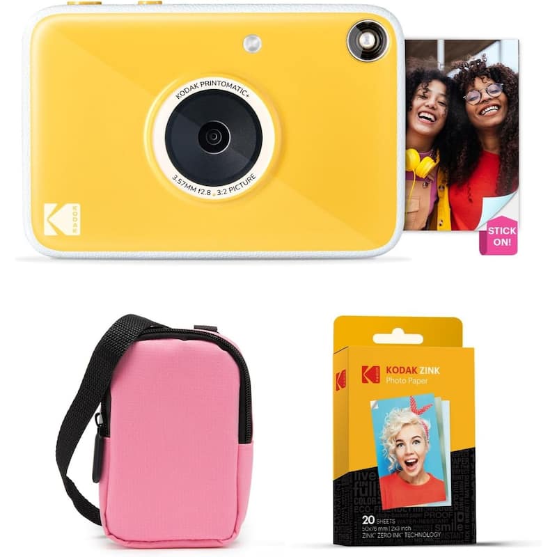 KODAK Printomatic+ Instant Camera Bundle 10MP w/ Pink Case & 20 Zink Paper - Yellow