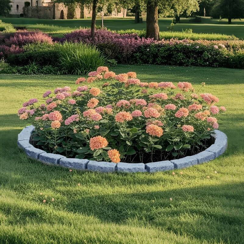 Beige Plastic Stone Landscape Edging 4 Pack with Interlocking Design and Stakes - 46.46 × 3.74 × 2.24 in