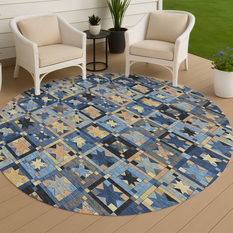 Machine Washable Indoor/ Outdoor Global Goddard Chantille Rug - Navy - 8' x 8'